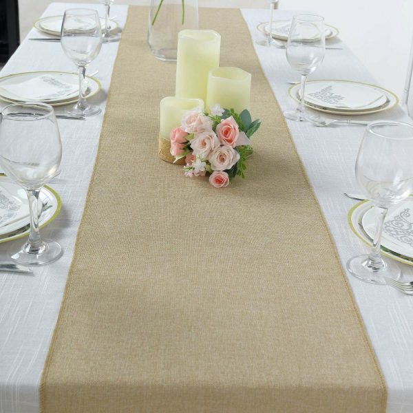 Jute Burlap & Lace Runners |  14″x108″ Natural Boho Chic Rustic Faux Burlap Cloth Table Runner