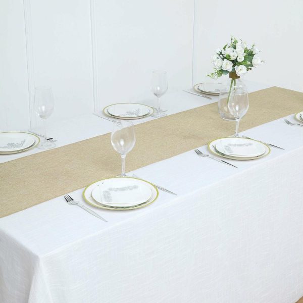 Jute Burlap & Lace Runners |  14″x108″ Natural Boho Chic Rustic Faux Burlap Cloth Table Runner