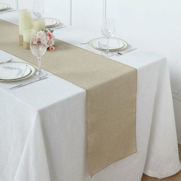 Jute Burlap & Lace Runners |  14″x108″ Natural Boho Chic Rustic Faux Burlap Cloth Table Runner