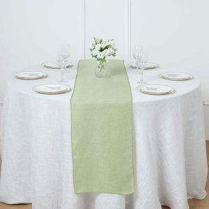 Jute Burlap & Lace Runners |  14″x108″ Sage Green Boho Chic Rustic Faux Burlap Cloth Table Runner