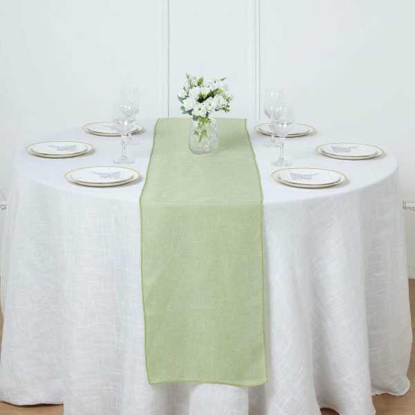 Jute Burlap & Lace Runners |  14″x108″ Sage Green Boho Chic Rustic Faux Burlap Cloth Table Runner