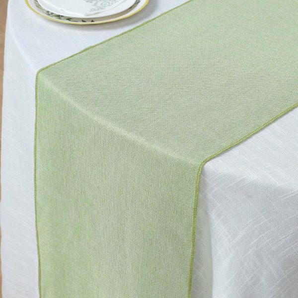 Jute Burlap & Lace Runners |  14″x108″ Sage Green Boho Chic Rustic Faux Burlap Cloth Table Runner