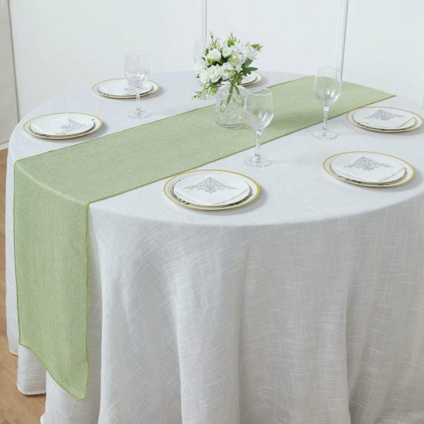 Jute Burlap & Lace Runners |  14″x108″ Sage Green Boho Chic Rustic Faux Burlap Cloth Table Runner