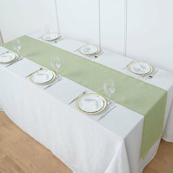 Jute Burlap & Lace Runners |  14″x108″ Sage Green Boho Chic Rustic Faux Burlap Cloth Table Runner