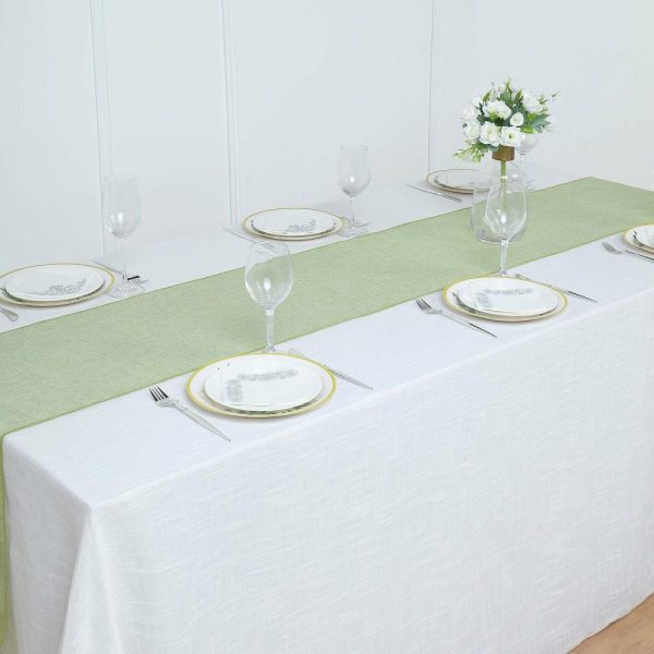 Jute Burlap & Lace Runners |  14″x108″ Sage Green Boho Chic Rustic Faux Burlap Cloth Table Runner