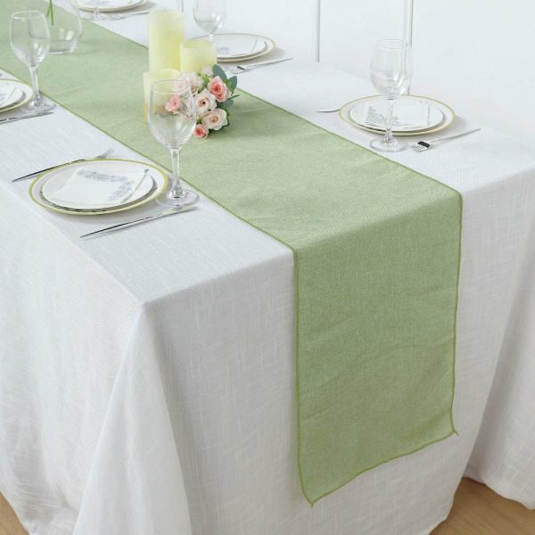 Jute Burlap & Lace Runners |  14″x108″ Sage Green Boho Chic Rustic Faux Burlap Cloth Table Runner