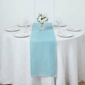 Jute Burlap & Lace Runners |  14″x108″ Turquoise Boho Chic Rustic Faux Burlap Cloth Table Runner