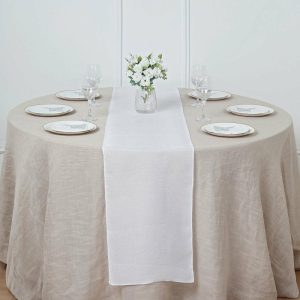 Jute Burlap & Lace Runners |  14″x108″ White Boho Chic Rustic Faux Burlap Cloth Table Runner