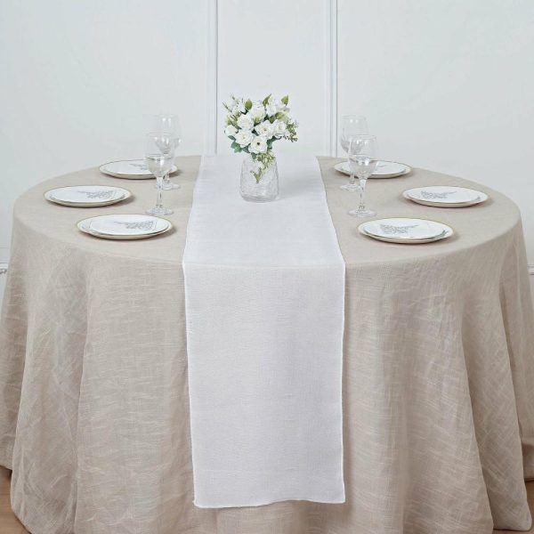 Jute Burlap & Lace Runners |  14″x108″ White Boho Chic Rustic Faux Burlap Cloth Table Runner