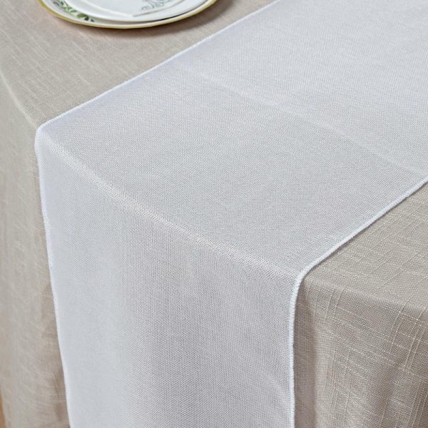 Jute Burlap & Lace Runners |  14″x108″ White Boho Chic Rustic Faux Burlap Cloth Table Runner