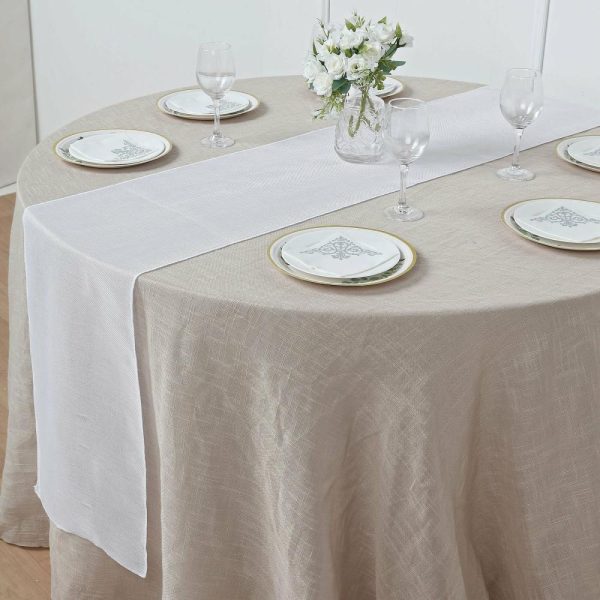 Jute Burlap & Lace Runners |  14″x108″ White Boho Chic Rustic Faux Burlap Cloth Table Runner