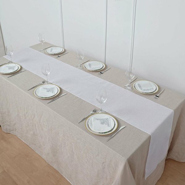 Jute Burlap & Lace Runners |  14″x108″ White Boho Chic Rustic Faux Burlap Cloth Table Runner