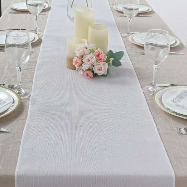 Jute Burlap & Lace Runners |  14″x108″ White Boho Chic Rustic Faux Burlap Cloth Table Runner