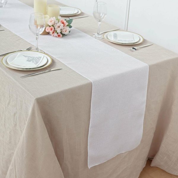 Jute Burlap & Lace Runners |  14″x108″ White Boho Chic Rustic Faux Burlap Cloth Table Runner