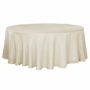 Jute & Lace |  108″ Beige Seamless Linen Round Tablecloth, Slubby Textured Wrinkle Resistant Tablecloth