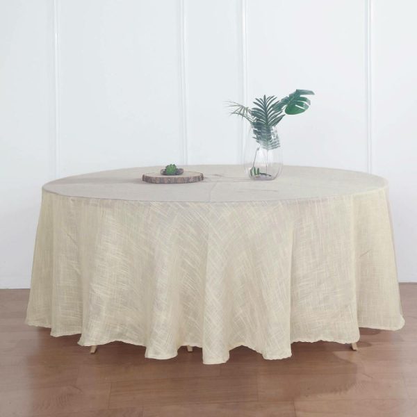 Jute & Lace |  108″ Beige Seamless Linen Round Tablecloth, Slubby Textured Wrinkle Resistant Tablecloth