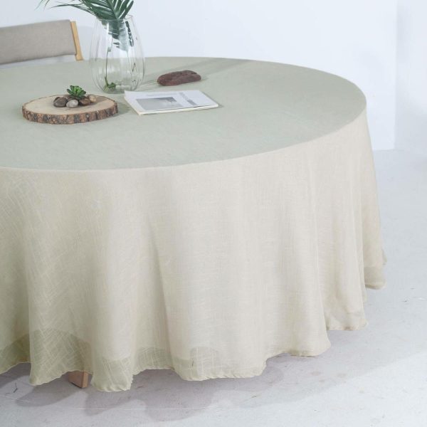 Jute & Lace |  108″ Beige Seamless Linen Round Tablecloth, Slubby Textured Wrinkle Resistant Tablecloth