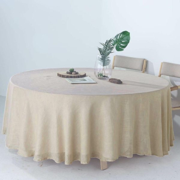 Jute & Lace |  108″ Beige Seamless Linen Round Tablecloth, Slubby Textured Wrinkle Resistant Tablecloth