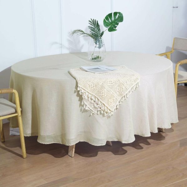 Jute & Lace |  108″ Beige Seamless Linen Round Tablecloth, Slubby Textured Wrinkle Resistant Tablecloth