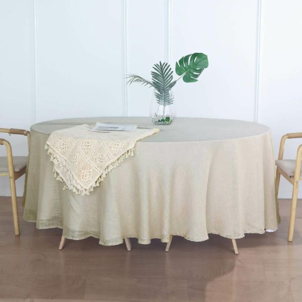 Jute & Lace |  108″ Beige Seamless Linen Round Tablecloth, Slubby Textured Wrinkle Resistant Tablecloth