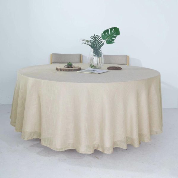 Jute & Lace |  108″ Beige Seamless Linen Round Tablecloth, Slubby Textured Wrinkle Resistant Tablecloth