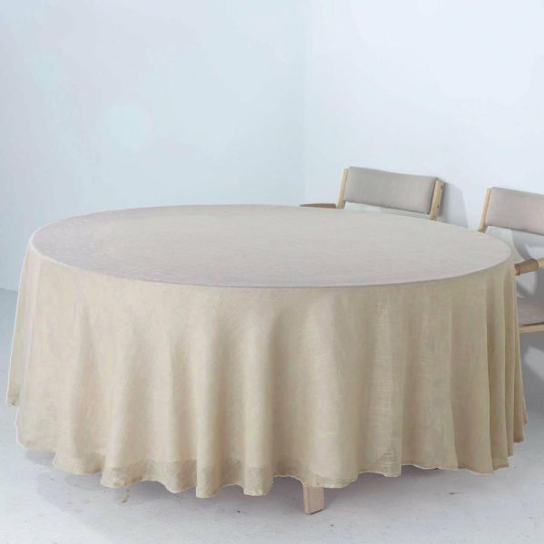 Jute & Lace |  108″ Beige Seamless Linen Round Tablecloth, Slubby Textured Wrinkle Resistant Tablecloth