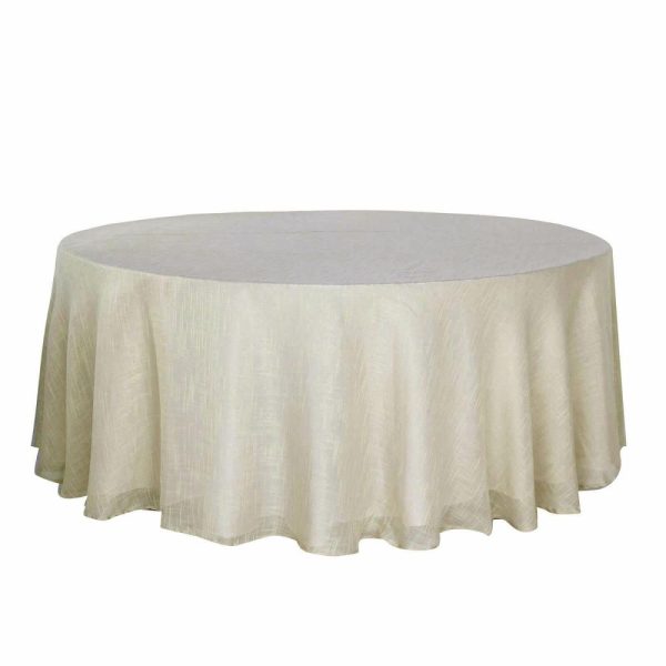 Jute & Lace |  108″ Beige Seamless Linen Round Tablecloth, Slubby Textured Wrinkle Resistant Tablecloth