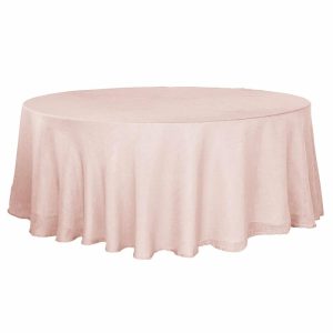 Jute & Lace |  108″ Blush Seamless Linen Round Tablecloth, Slubby Textured Wrinkle Resistant Tablecloth