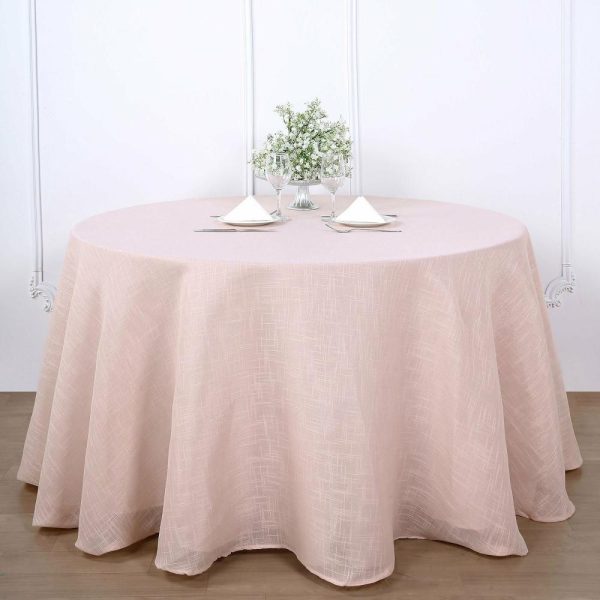 Jute & Lace |  108″ Blush Seamless Linen Round Tablecloth, Slubby Textured Wrinkle Resistant Tablecloth