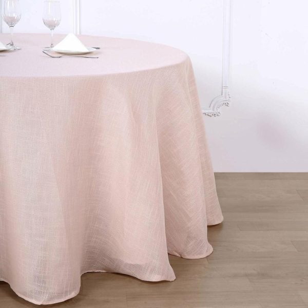 Jute & Lace |  108″ Blush Seamless Linen Round Tablecloth, Slubby Textured Wrinkle Resistant Tablecloth