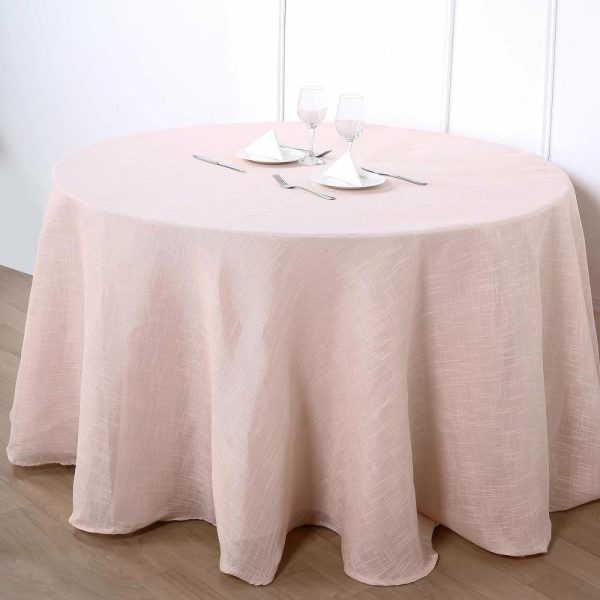 Jute & Lace |  108″ Blush Seamless Linen Round Tablecloth, Slubby Textured Wrinkle Resistant Tablecloth