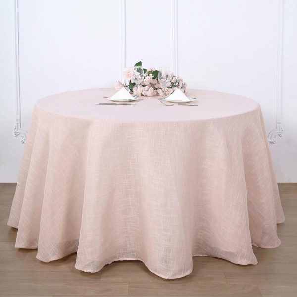 Jute & Lace |  108″ Blush Seamless Linen Round Tablecloth, Slubby Textured Wrinkle Resistant Tablecloth