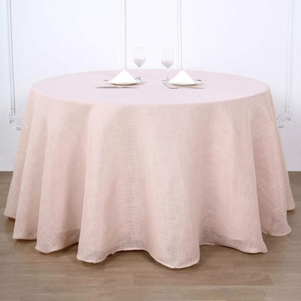 Jute & Lace |  108″ Blush Seamless Linen Round Tablecloth, Slubby Textured Wrinkle Resistant Tablecloth