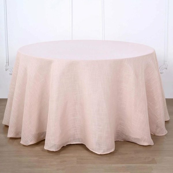 Jute & Lace |  108″ Blush Seamless Linen Round Tablecloth, Slubby Textured Wrinkle Resistant Tablecloth