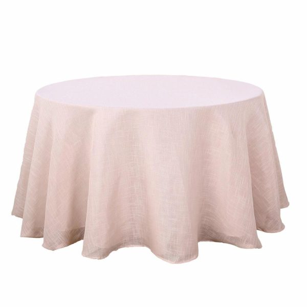 Jute & Lace |  108″ Blush Seamless Linen Round Tablecloth, Slubby Textured Wrinkle Resistant Tablecloth