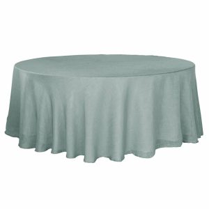 Jute & Lace |  108″ Dusty Blue Seamless Linen Round Tablecloth, Slubby Textured Wrinkle Resistant Tablecloth