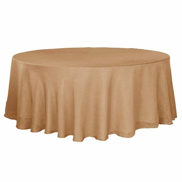 Jute & Lace |  108″ Natural Seamless Linen Round Tablecloth Slubby Textured Wrinkle Resistant Tablecloth