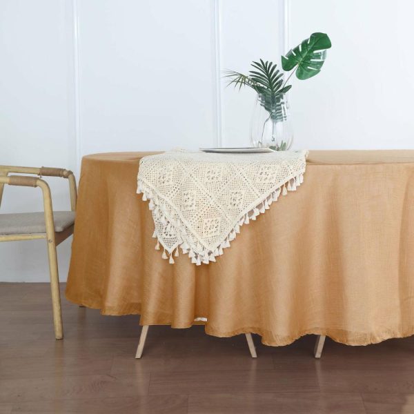 Jute & Lace |  108″ Natural Seamless Linen Round Tablecloth Slubby Textured Wrinkle Resistant Tablecloth