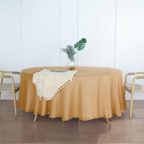 Jute & Lace |  108″ Natural Seamless Linen Round Tablecloth Slubby Textured Wrinkle Resistant Tablecloth