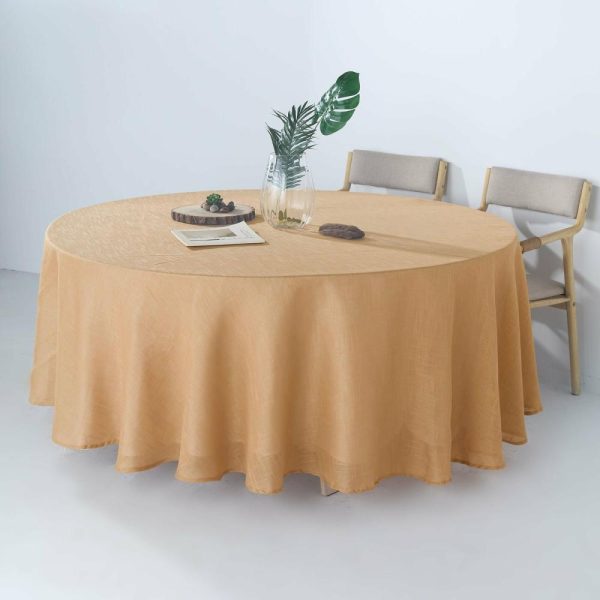 Jute & Lace |  108″ Natural Seamless Linen Round Tablecloth Slubby Textured Wrinkle Resistant Tablecloth