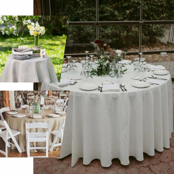 Jute & Lace |  108″ Natural Seamless Linen Round Tablecloth Slubby Textured Wrinkle Resistant Tablecloth