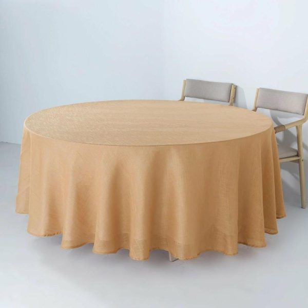 Jute & Lace |  108″ Natural Seamless Linen Round Tablecloth Slubby Textured Wrinkle Resistant Tablecloth