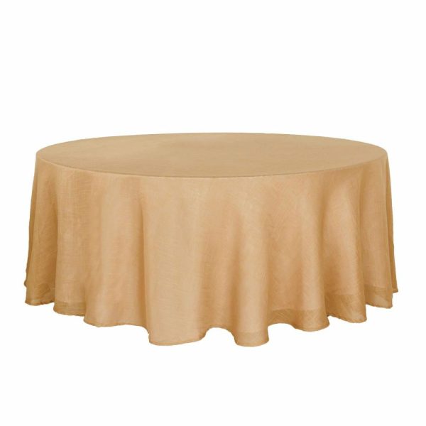 Jute & Lace |  108″ Natural Seamless Linen Round Tablecloth Slubby Textured Wrinkle Resistant Tablecloth