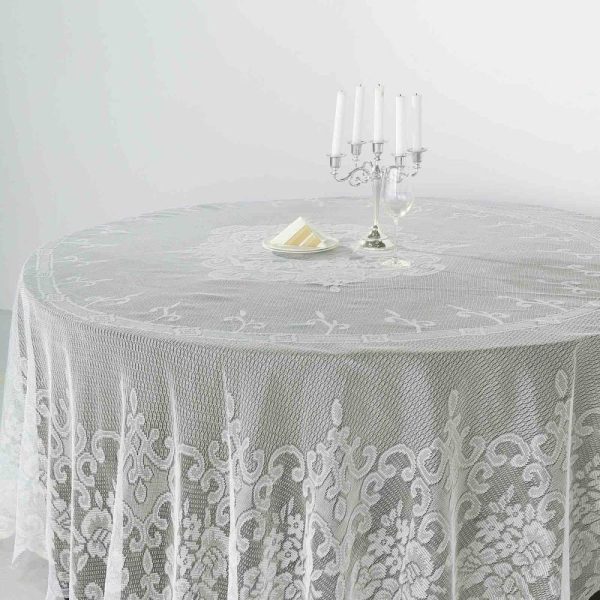 Jute & Lace |  108″ Premium Lace Ivory Round Seamless Tablecloth