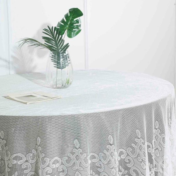 Jute & Lace |  108″ Premium Lace Ivory Round Seamless Tablecloth