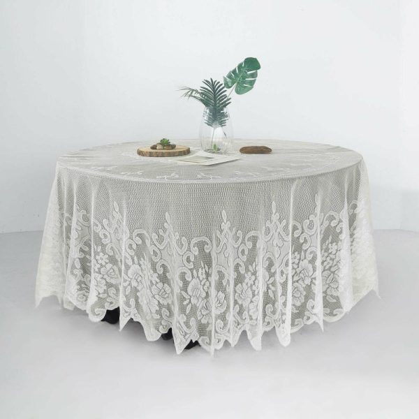 Jute & Lace |  108″ Premium Lace Ivory Round Seamless Tablecloth