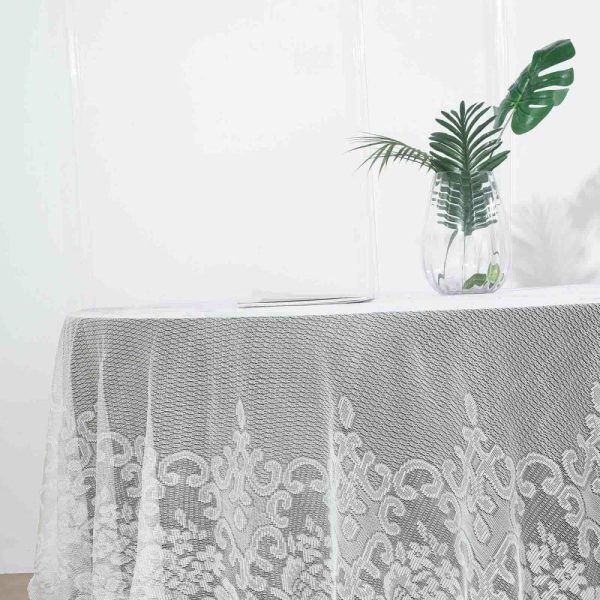 Jute & Lace |  108″ Premium Lace Ivory Round Seamless Tablecloth