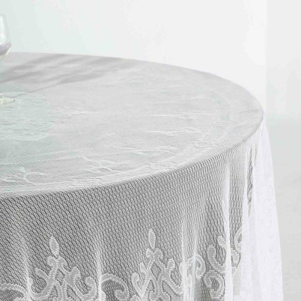 Jute & Lace |  108″ Premium Lace Ivory Round Seamless Tablecloth