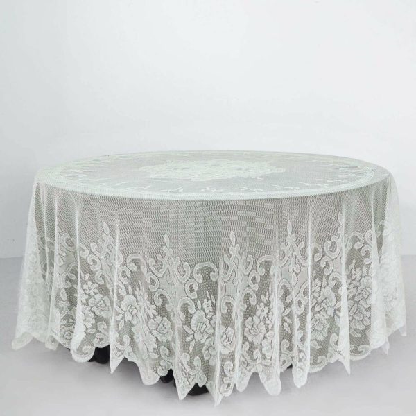 Jute & Lace |  108″ Premium Lace Ivory Round Seamless Tablecloth