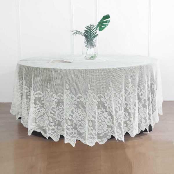 Jute & Lace |  108″ Premium Lace Ivory Round Seamless Tablecloth